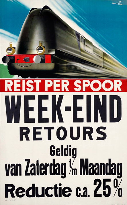 Affiche Weekeind-retours, Frans Mettes, 1939 (Spoorwegmuseum)