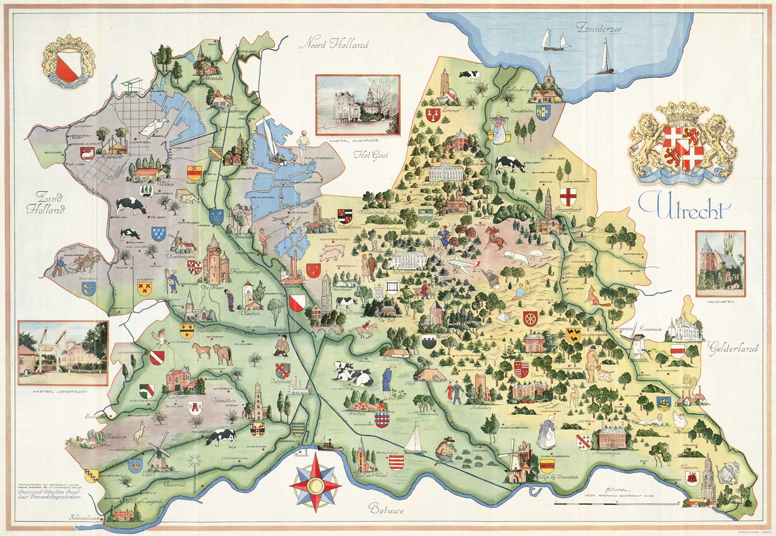 Toeristenkaart van Utrecht door Henk Koops, 1950  (Flehite/Archief Eemland)