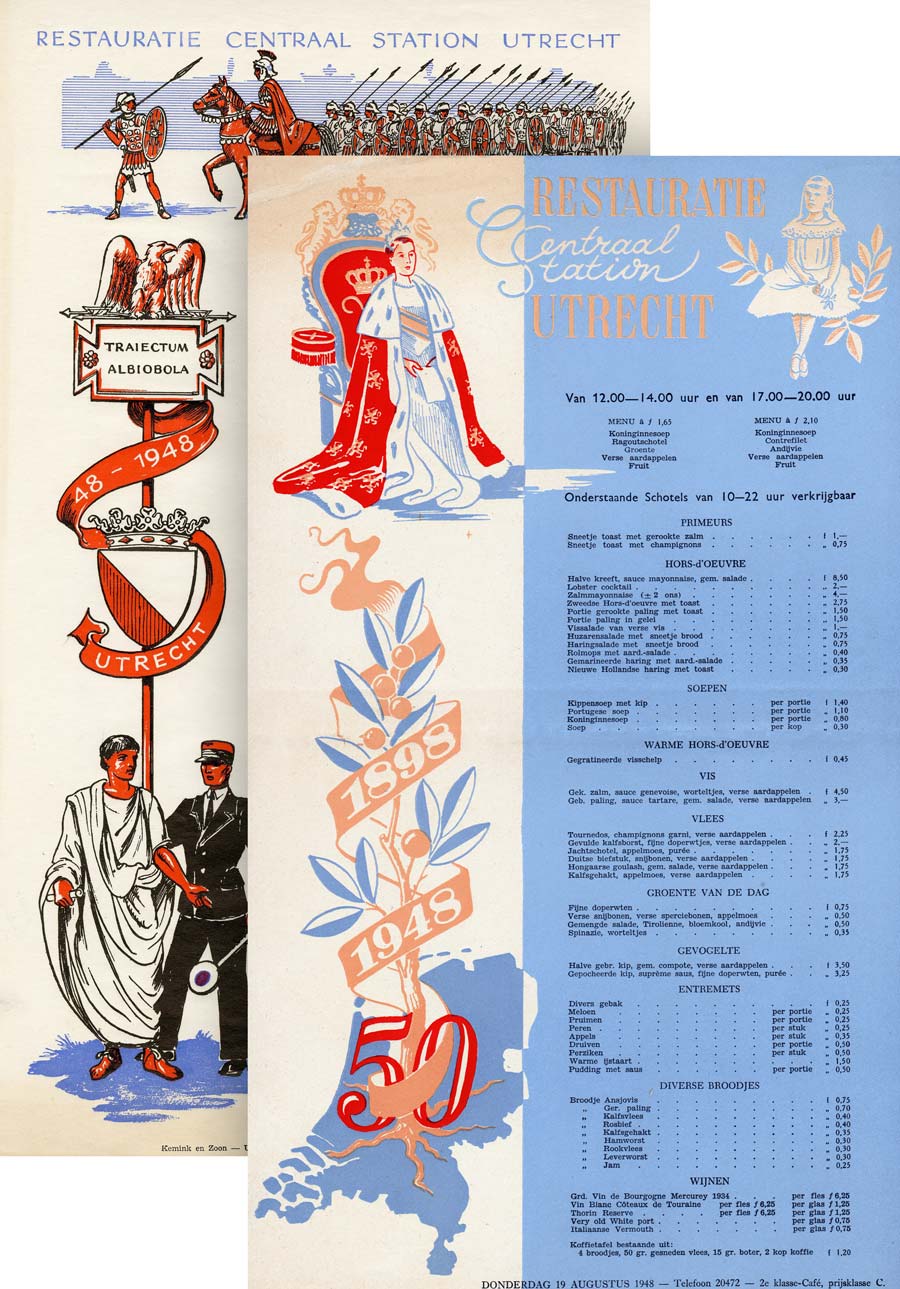 Menu's restauratie station Utrecht 1948 (coll. Arjan den Boer en Spoorwegmuseum)