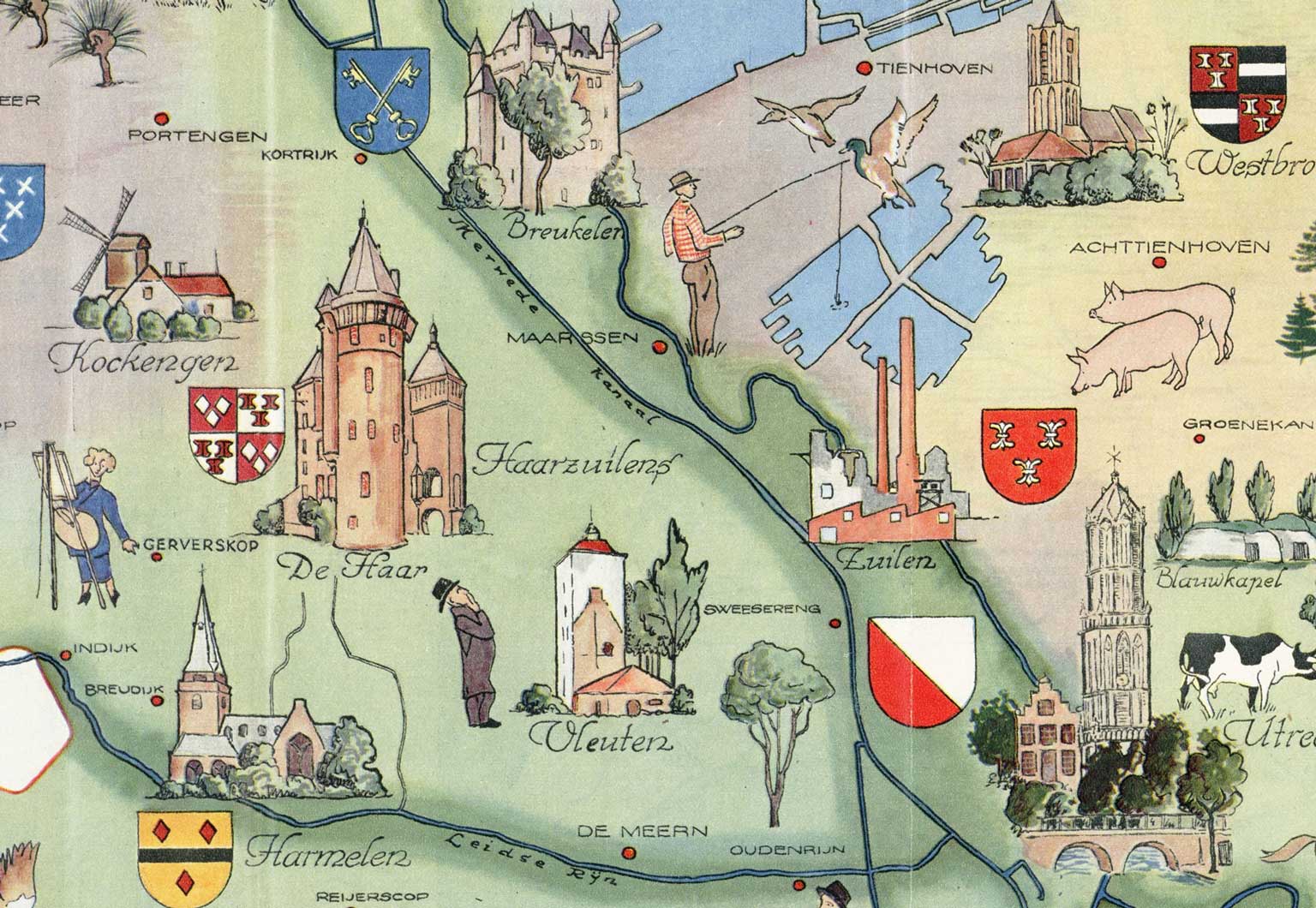 Zuilen e.o. Detail toeristenkaart van Utrecht, 1950